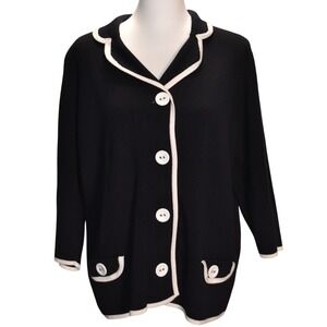 Tanjay Cardigan Sweater Women Large Navy Blue Excellent Contrast Trim Pockets